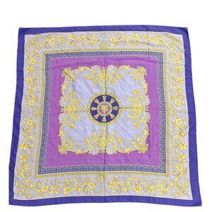 Vintage Baroque Silk Scarf Purple Gold Floral Ornate Decorative Print Headwear